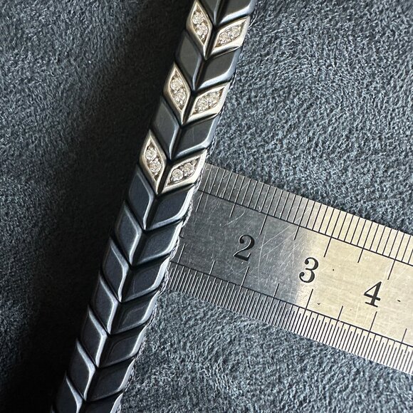 David Yurman Chevron Woven Bracelet w/ Black Titanium & White Diamonds - RARE - Picture 13 of 15